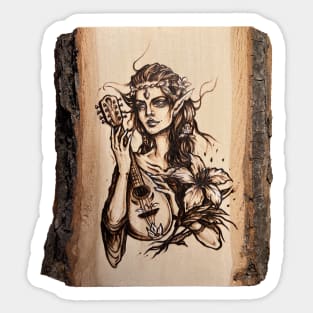 Elf bard - pyrography print - wood texture Sticker